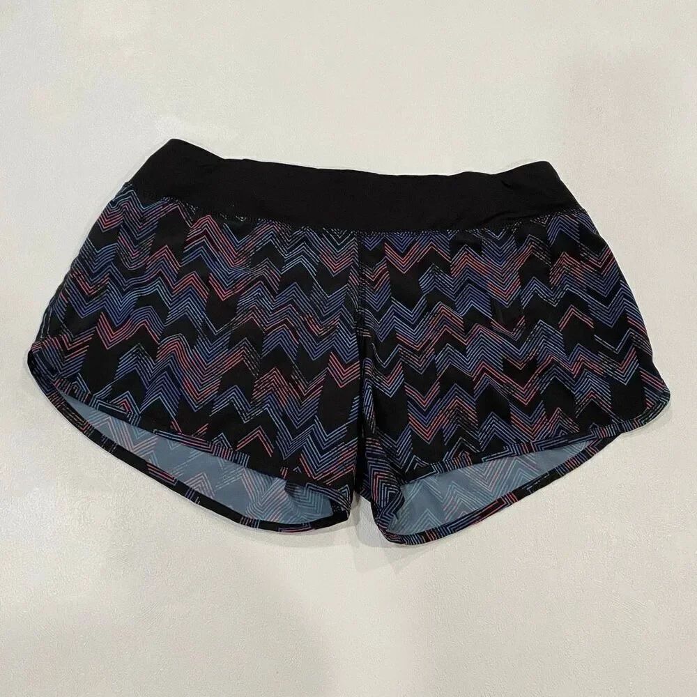 Rabbit Running Shorts Multicolor Zig Zag Print Black Size Medium